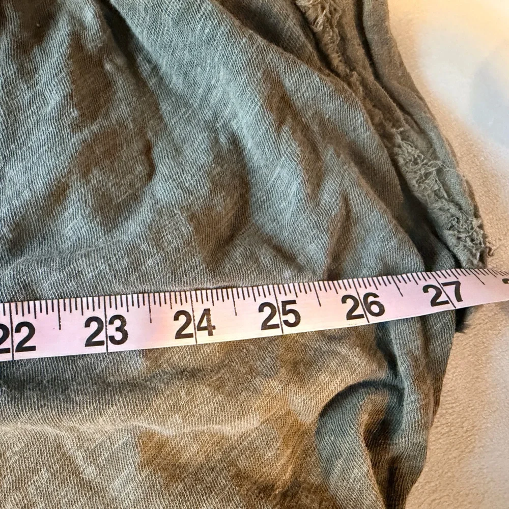 Free People Olive Linen Blend Boho Raw Hem Henley Peasant Top S
